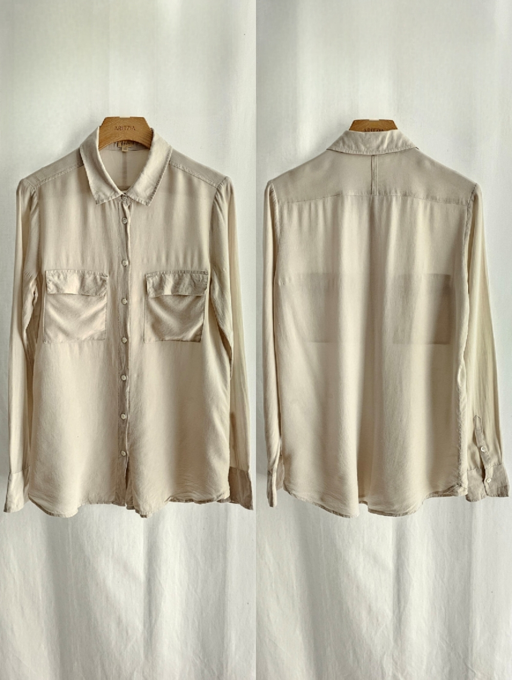 Aritzia Babaton Beige Long Sleeve 100% Silk Button Blouse - Picture 12 of 16